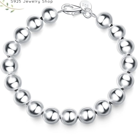 Beaded Ball Sterling Silver Bracelet 10mm - Picture 6 of 6